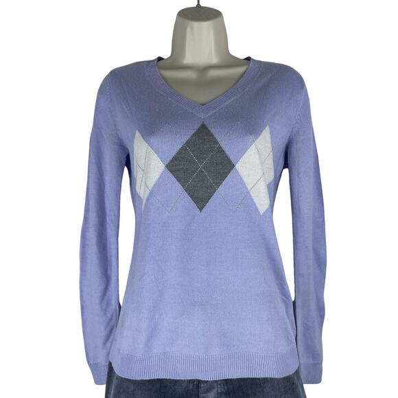 New York & Company Argyle V Neck Pullover Sweater Purple Size XS - Picture 1 of 8